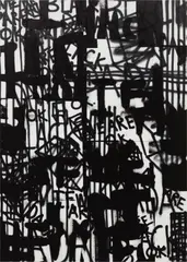 OK DADA OK BLACK DADA OK (WE ARE) by Adam Pendleton, 2018, silkscreen ink and spray paint on canvas, sold Sep 2018