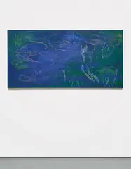 Rita Ackermann, Water Lilies in Chalk V, 2018, acrylic, oil, pigment, pastel, chalk and spray paint on canvas