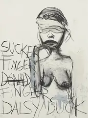 Paul McCarthy, SUCKER FINGER FINGER DAISY DUCK, 2018, charcoal and glue on paper
