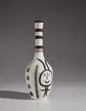 Engraved bottle (Bouteille gravée) by Pablo Picasso, 1954, White earthenware turned bottle, painted in colors, with brushed glaze; ceramic, Madoura edition, sold Apr 2018