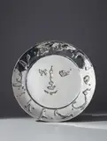 Visage larvé (Hidden Face) by Pablo Picasso, 1956-1957, Repoussé silver plate, contained in the original wooden presentation box with blue velvet lining and accompanying certif, sold Apr 2018