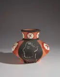 Face in profile (Visage de profil) by Pablo Picasso, 1953, Red earthenware turned vase, painted in colors and partially glazed; ceramic, Madoura edition, sold Apr 2018