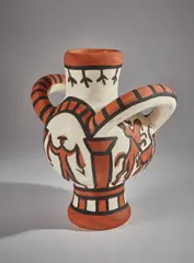 Pablo Picasso, Large corrida bird (Gros oiseau corrida), 1953, Monumental white earthenware turned vase, with decorations in engobes and paraffin, painted in black and white with partial brushed glaze; ceramic, Madoura edition