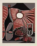 Nature morte à la bouteille (Still-Life with Bottle) by Pablo Picasso, 1962, Linocut in colors, on Arches paper, with full margins, sold Apr 2018