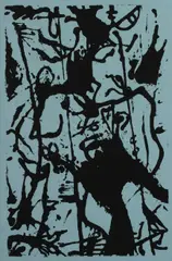 Jackson Pollock, Untitled (M31), c. 1950, Unique screenprint in black, on blue wove paper, with margins