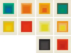 Josef Albers, Homage to the Square: Edition Keller Ia-Ik, 1970, The complete set of 10 screenprints in colors, on Hahnemühle Buttenboard paper, with full margins, title page and justification, all contained in the original black linen-covered portfolio with screenprinted title