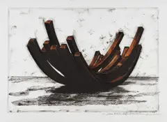 97.5 Degree Arc x 14 (#5) by Bernar Venet, 2004, Screenprint with hand-coloring in charcoal, on wove paper, with full margins, sold Apr 2018