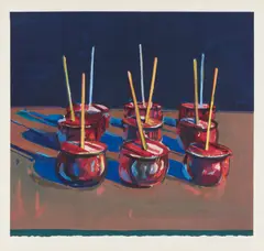 Wayne Thiebaud, Candy Apples, 1987, Woodcut in colors, on Tosa Koza paper, with full margins,