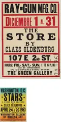Claes Oldenburg, The Store; and Stars, 1961 and 1963, One letterpress poster and one letterpress over offset lithographic poster in colors, on slightly textured and smooth cardboard, with full margins