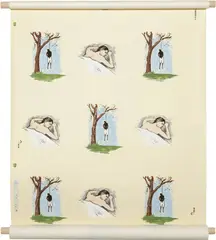 Hanging Man / Sleeping Man by Robert Gober, 1989, Screenprint in colors, on wallpaper (presumably a full roll), the full sheet, framed as a scroll, offered Apr 2018