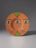 Jean Cocteau, Les trois-yeux (The Three-Eyes), 1958, Round terracotta dish, painted in colors with partial brushed glaze