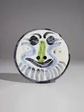 Face no. 179 (Visage no. 179) by Pablo Picasso, 1963, White earthenware round plate, painted in colors with enamel and glaze; ceramic, Madoura edition, sold Apr 2018