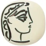 Jacqueline's profile (Profil de Jacqueline) by Pablo Picasso, 1956, White earthenware round plaque, painted in black with brushed glaze; ceramic, Madoura edition, sold Apr 2018