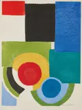 Sonia Delaunay, Deux cercles sous carrés, 1970, Etching and aquatint in colors, on Arches paper, with full margins