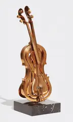 Violin découpage by Arman, 1985, Bronze with gold patina, on marble base, sold Apr 2018