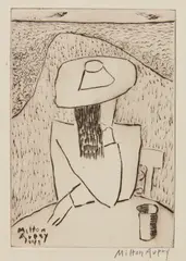 Milton Avery, March at a Table (March on Terrace), from Laurels Portfolio, No. 4, 1948, Drypoint, on wove paper, with full margins