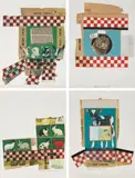 Robert Rauschenberg, Goat Chow; Mink Chow; Rabbit Chow; and Calf Sartena, from Chow Bag series, 1977, Four screenprints in colors with applied string and fabric, on smooth wove paper, the full sheets