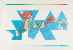 Dymaxion Air - Ocean World Map by Buckminster Fuller, 1980, Screenprint in colors, on Arches paper, with full margins, sold Apr 2018