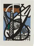 Roy Lichtenstein, Une Fenêtre ouverte sur Chicago (A Window Open on Chicago), from La nouvelle chute de l'Amérique (The New Fall of America), 1992, Etching and aquatint in colors, on Japanese nacré paper, with full margins