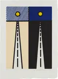 Roy Lichtenstein, Auto Poesie en Cavale de Bloomington, (Auto Poetry in Bloomington's Cavalry), from La nouvelle chute de l'Amerique (The New Fall of America), 1992, Etching and aquatint in colors, on Japanese nacré paper, with full margins