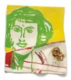 Martin Kippenberger, Untitled (Vorsprung durch Kippenberger), 1991, Oil painting in colors with plastic dog and cigarette butts, on unstretched shaped canvas