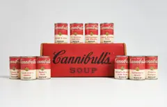 Enrique Chagoya, The Enlightened Savage, 2002, The complete set of 10 screenprints in colors, on wove paper, adhered to aluminum soup cans (as issued), all contained in the original cardboard box with screenprinted title