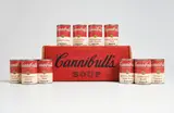 Enrique Chagoya, The Enlightened Savage, 2002, The complete set of 10 screenprints in colors, on wove paper, adhered to aluminum soup cans (as issued), all contained in the original cardboard box with screenprinted title