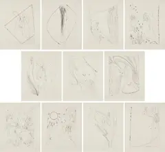 Chris Ofili, The Agony in the Garden, 2006, The complete set of 11 etching and aquatints, on Somerset paper, with full margins, with title page, justification and the original yellow cloth-covered portfolio