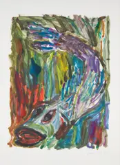 Diving Fish by Josh Smith, 2015, Unique monotype in colors, on Somerset paper, with full margins, sold Apr 2018