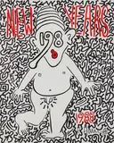 Keith Haring & La II, Happy New Year, 1988, Screenprint by Keith Haring in colors with hand-coloring 'graffiti' in black ink by LA II (Angel Ortiz), on wove paper, the full sheet
