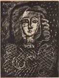 Buste au fond étoilé (Bust with Star Spangled Background) by Pablo Picasso, 1949, Lithograph, on Arches paper, the full sheet, sold Oct 2018