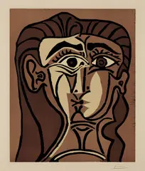 Pablo Picasso, Portrait de Jacqueline de Face II (Portrait of Jacqueline, Face II), 1962, Linocut in colors, on Arches paper, with full margins