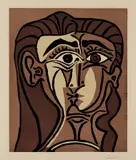 Portrait de Jacqueline de Face II (Portrait of Jacqueline, Face II) by Pablo Picasso, 1962, Linocut in colors, on Arches paper, with full margins, sold Oct 2018