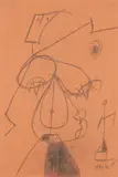 Joan Miró, Femme (Woman), 1977, Graphite drawing, on the reverse of a terracotta-colored wove paper pamphlet, with accompanying certificate of authenticity from ADOM dated April 25, 2012