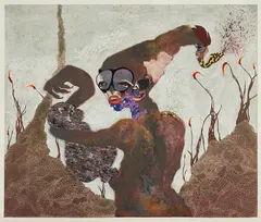 Wangechi Mutu, Second Born, 2013, 24-karat gold, collagraph, relief, digital printing and hand-coloring, on wove paper, the full sheet