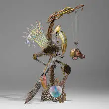 Nancy Graves, Drinking His Sighs, 1992, cast aluminum and bronze, etched magnesium plate, epoxy coated nylon, brass