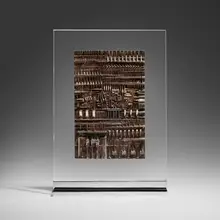 Arnaldo Pomodoro, Rilievo, c. 1979, silvered bronze, plexiglass, chrome-plated brass