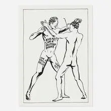 No Title (Kick me) by Raymond Pettibon, ink on paper (double-sided), sold Jul 2026