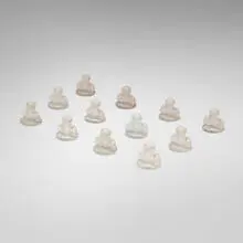 Deux Figurines menu holders, set of twelve by René Lalique, c. 1924, frosted glass, sold Jul 2026