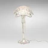 René Lalique, Rinceaux lamp, c. 1926, frosted and polished glass, silver-plated metal