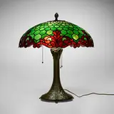 attribution Riviere Studios, Table lamp, c. 1910, leaded glass, patinated metal
