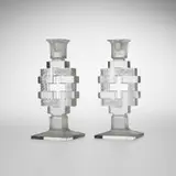 René Lalique, Pâquerettes candleholders, pair, c. 1935, frosted clear glass