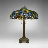 Duffner & Kimberly, Rare Wisteria table lamp, c. 1910, leaded glass, bronze