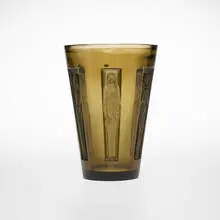 René Lalique, Gobelet Six Figurines vase, c. 1912, clear and frosted topaz glass
