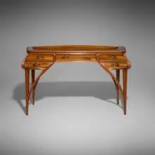 Abel Landry, Art Nouveau desk, c. 1900, mahogany, embossed leather, gilt bronze