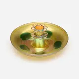 Tiffany Studios, Leaf and Vine flower bowl and frog, hand-blown Favrile glass