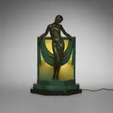 Pierre Le Faguays for Max Le Verrier, Sérénité Art Deco table lamp, c. 1930, bronze, marble, frosted glass