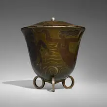 Paul Mergier, Dinanderie urn with cover, c. 1925, patinated mixed metals