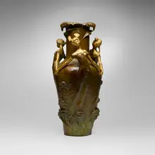 Louis Chalon, Monumental Les Filles des Vagues vase, c. 1900, patinated and gilt bronze
