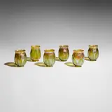 Tiffany Studios, Collection of six pulled-feather tulip shades, c. 1910, hand-blown Favrile glass